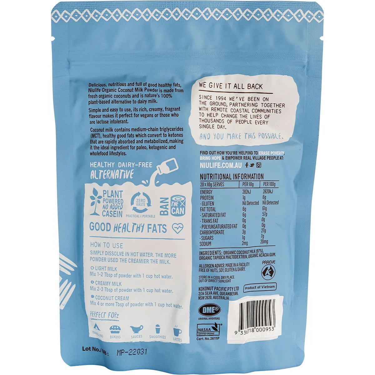 Niulife Organic Coconut Milk Powder - 200g