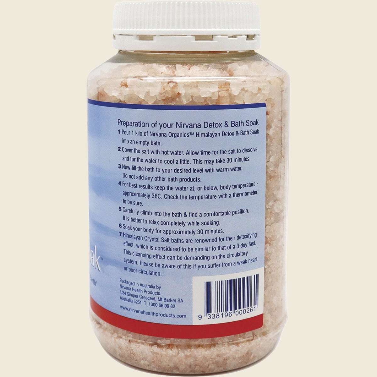 Nirvana Organics Himalayan Detox Bath Soak Salt 1kg – right side packaging