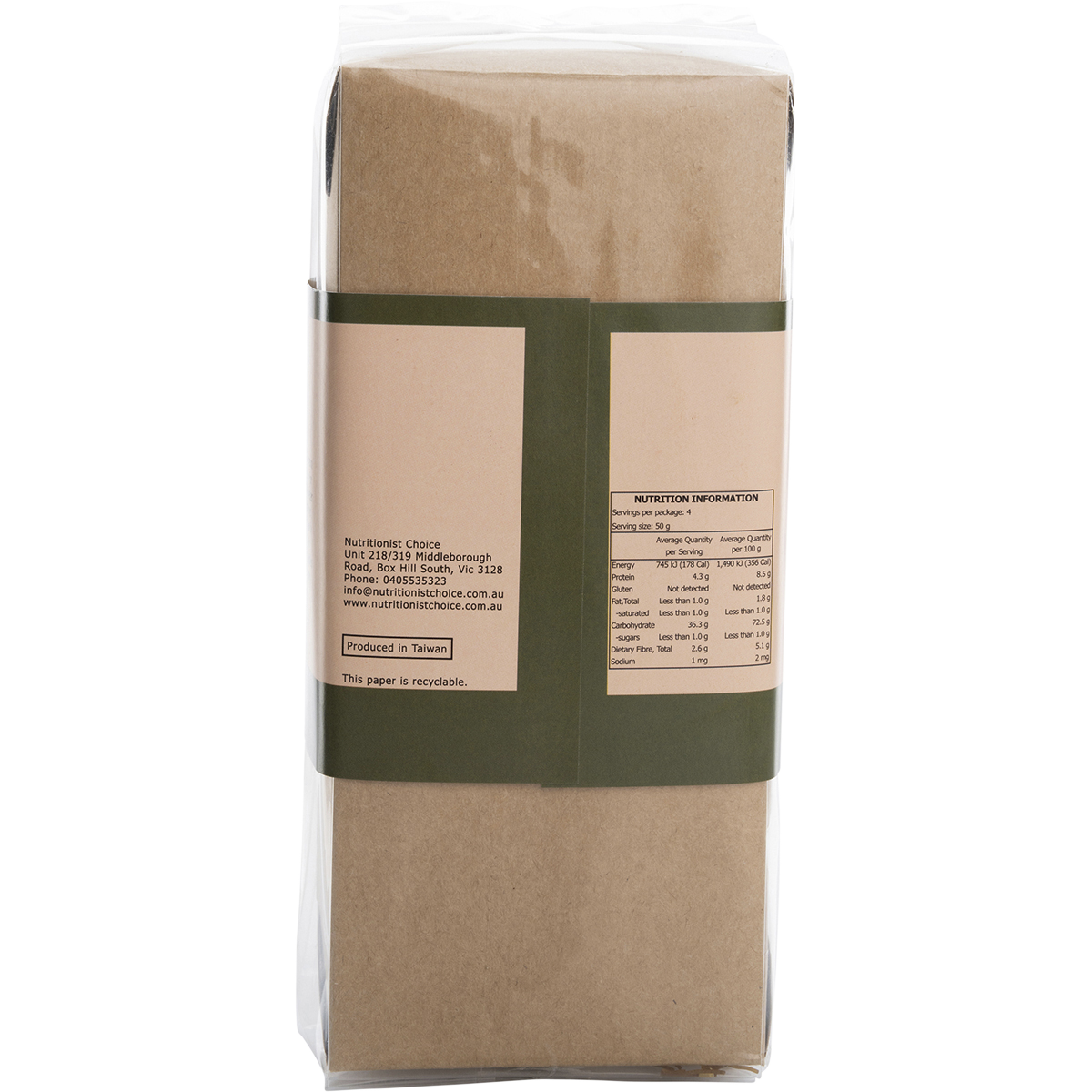 Nutritionist Choice Certified Organic Buckwheat & Brown Rice Noodles 200g – back packaging