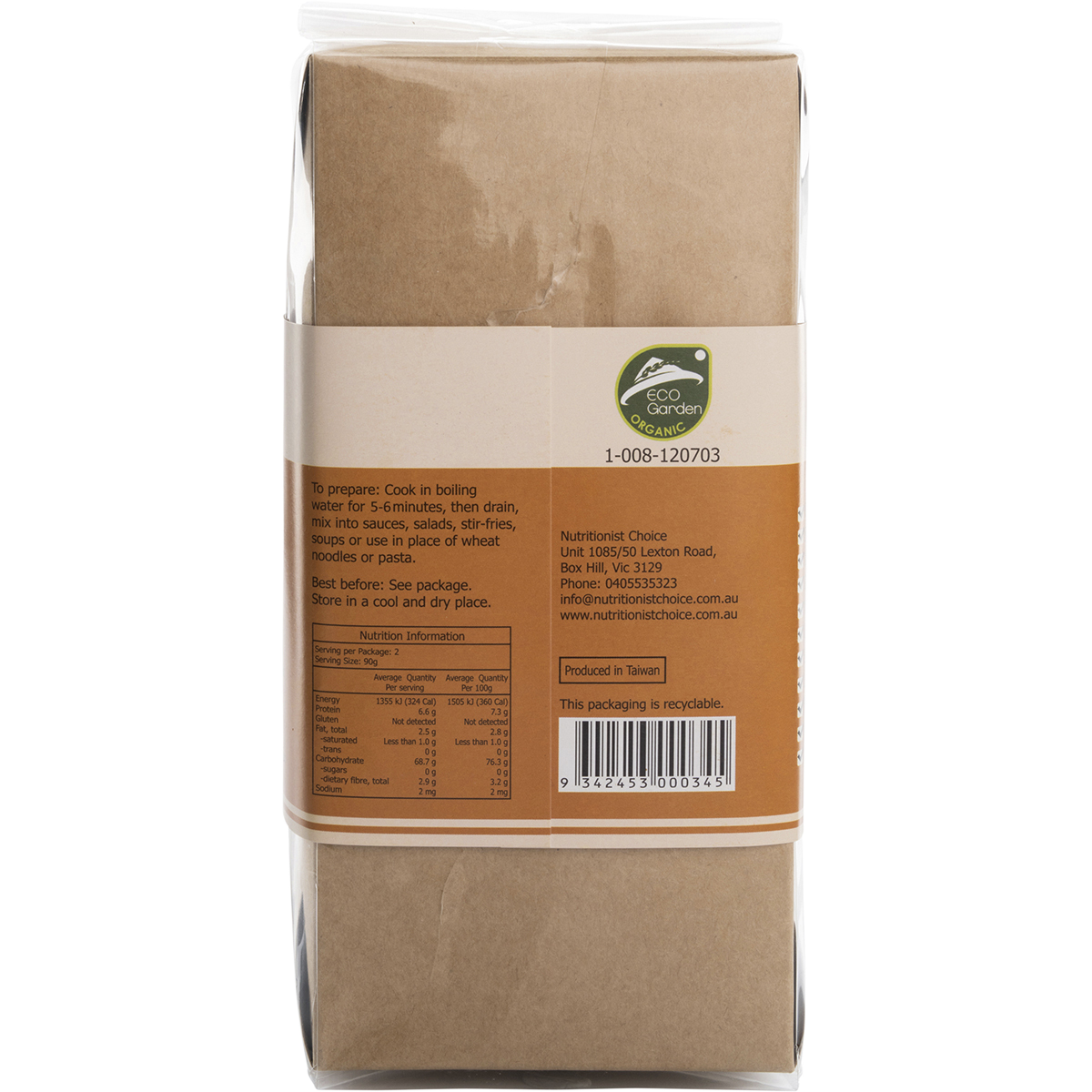 Nutritionist Choice Certified Organic Brown Rice Noodles 180g – back packaging