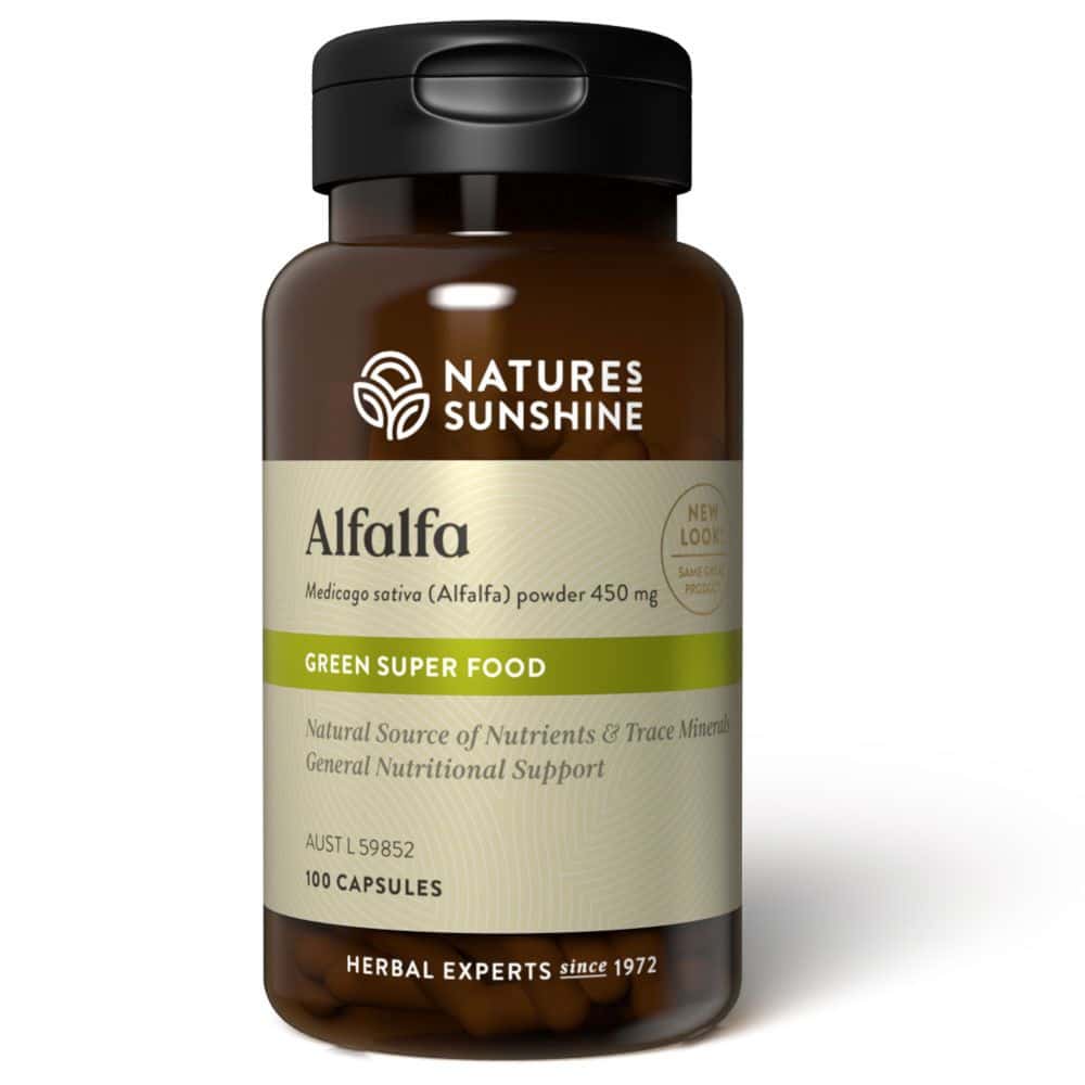 Natures Sunshine Alfalfa 450mg 100 Caps Front