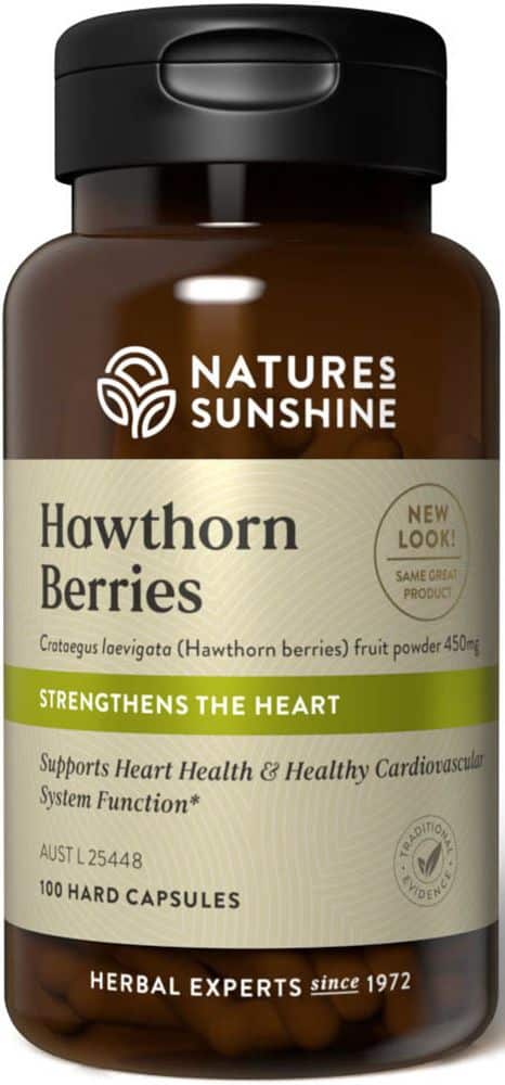 Natures Sunshine Hawthorn Berries 450mg 100 Caps Front