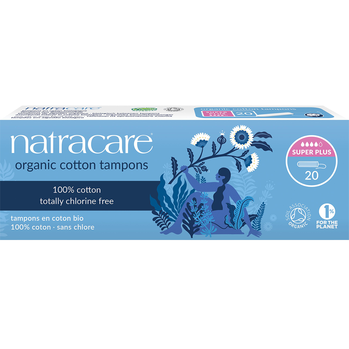Natracare Super Plus Tampons (Non-Applicator) 20-pack front view