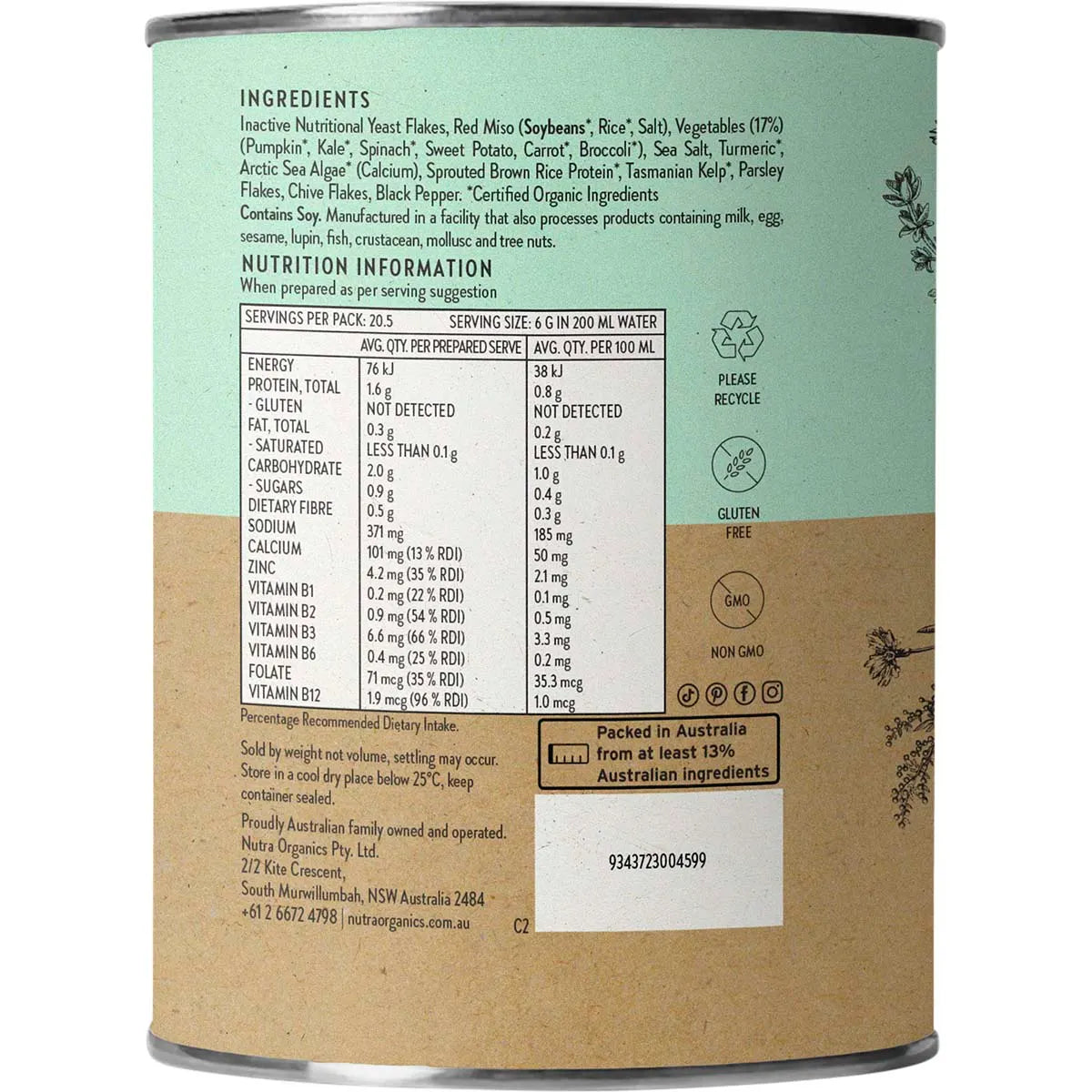 Nutra Organics Broth Vegetable Garden Veggie 125g