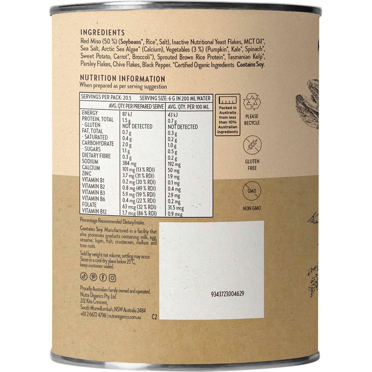 Nutra Organics Broth Vegetable Miso Ramen 125g