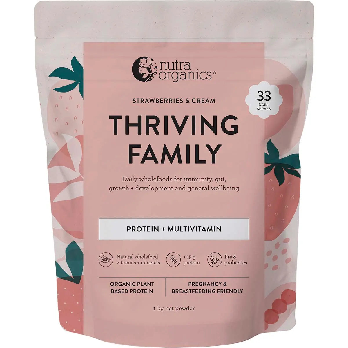 Nutra Organics Thriving Protein (Organic Plant Based Protein) Strawberries & Cream 1kg