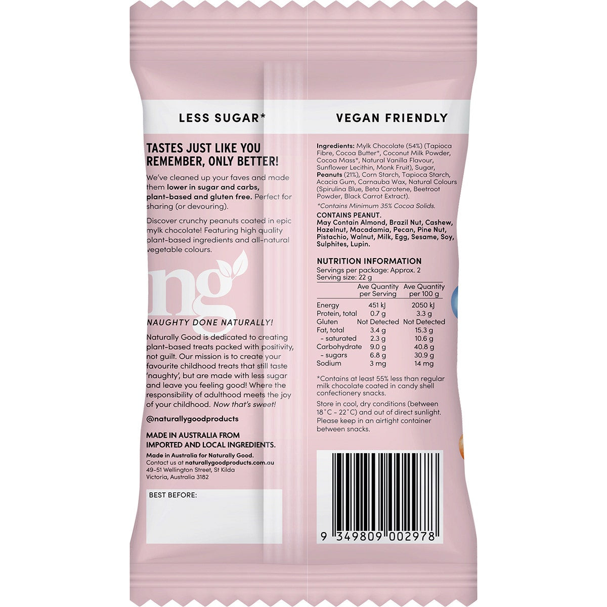 Naturally Good Peanut Mylk Partyz 55% less sugar 10x45g