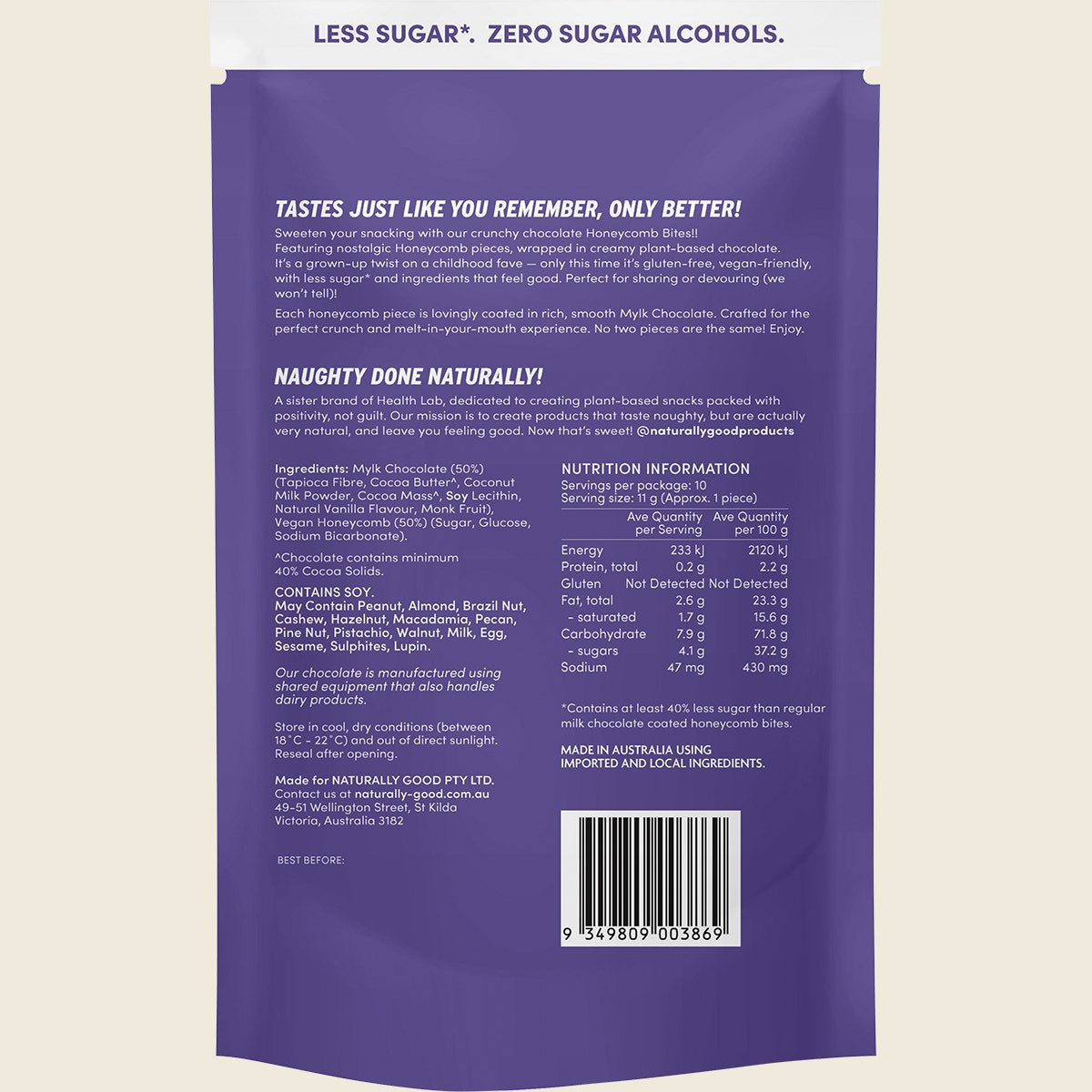 Naturally Good Choc Honeycomb Bites 120g Pack of 6 Back