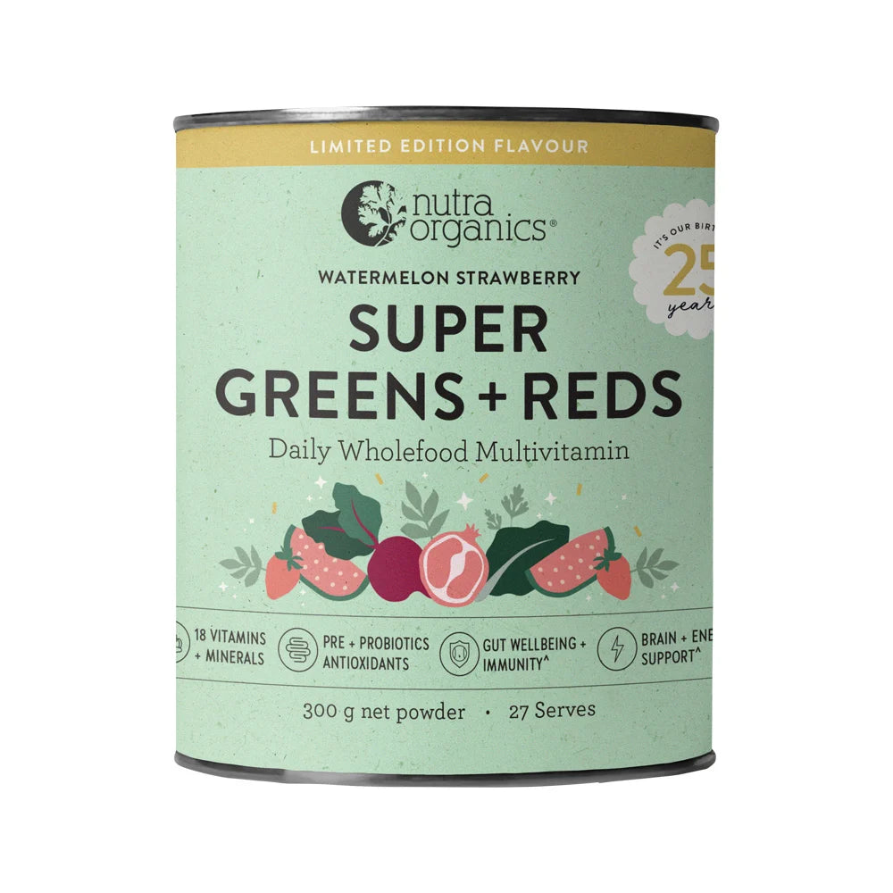 Nutra Organics Super Greens + Reds Watermelon Strawberry 300g