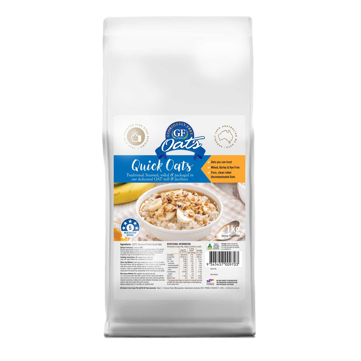 Gloriously Free GF Quick Oats Aussie 1kg