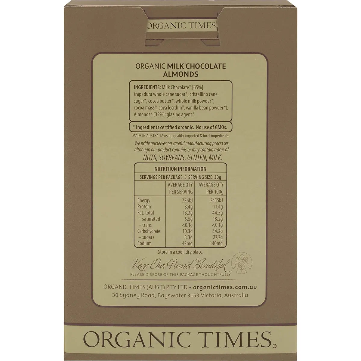 Organic Times Milk Chocolate & Almonds 150g
