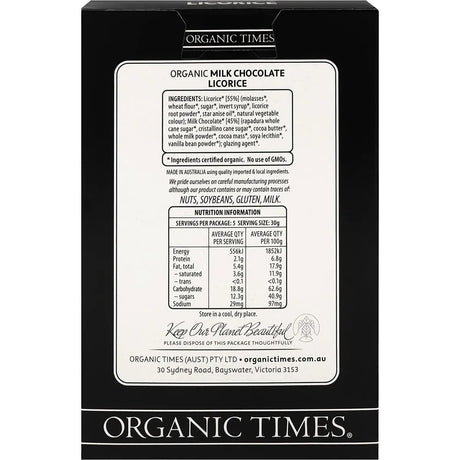 Organic Times Milk Chocolate & Licorice 150g