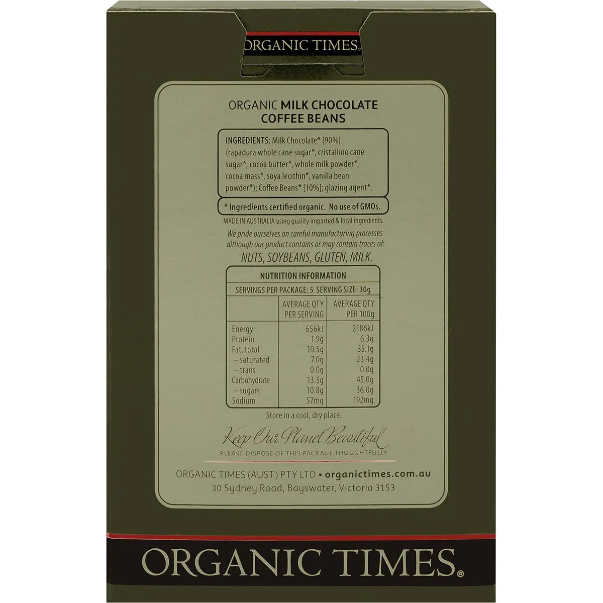 Organic Times Milk Chocolate & Coffee Beans 150g
