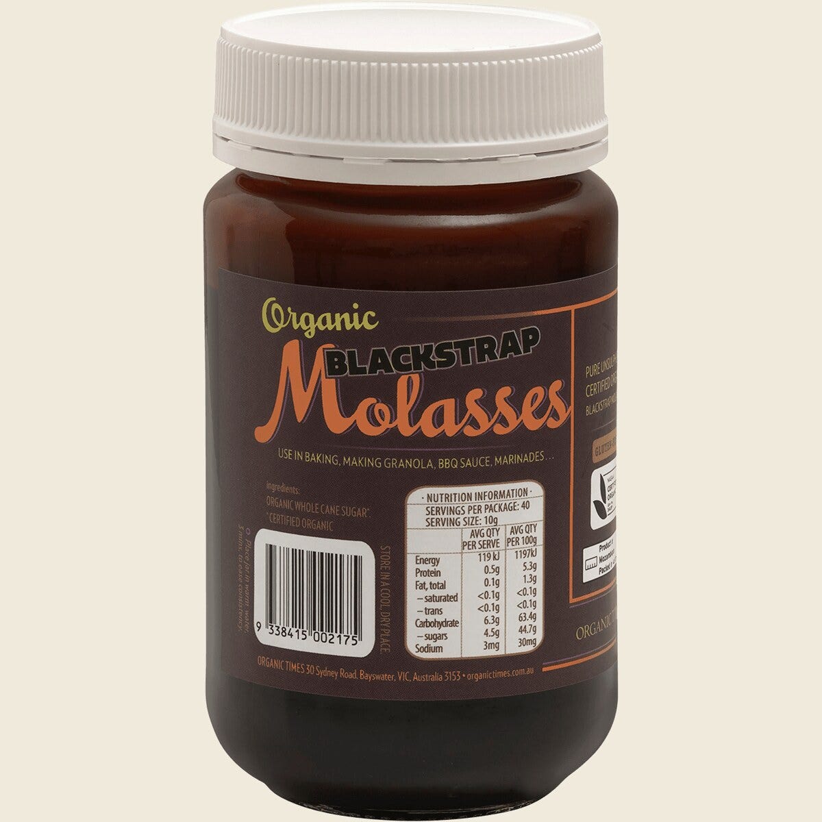 Organic Times Certified Organic Blackstrap Molasses 400g – right side packaging