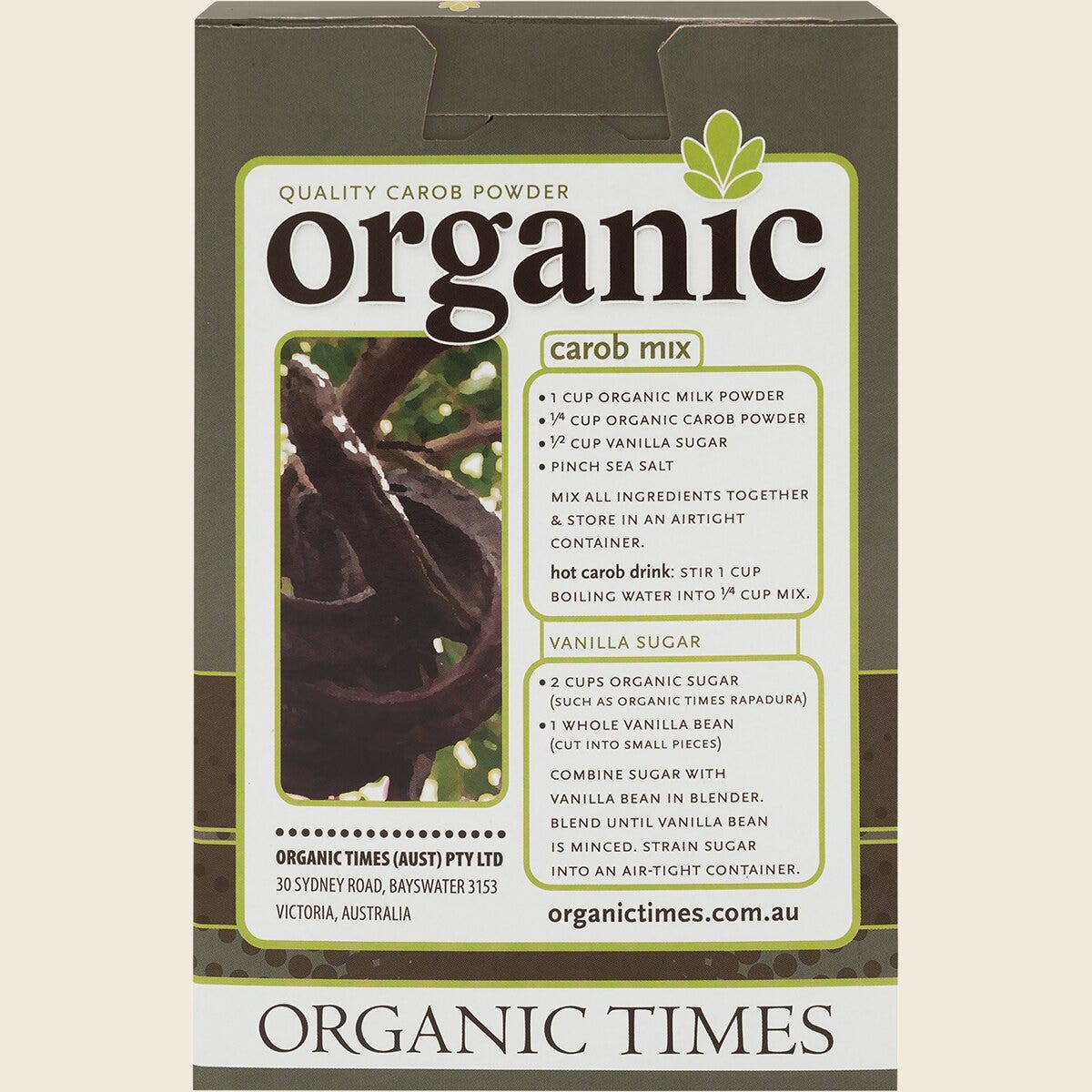 Organic Times Carob Powder 200g Back