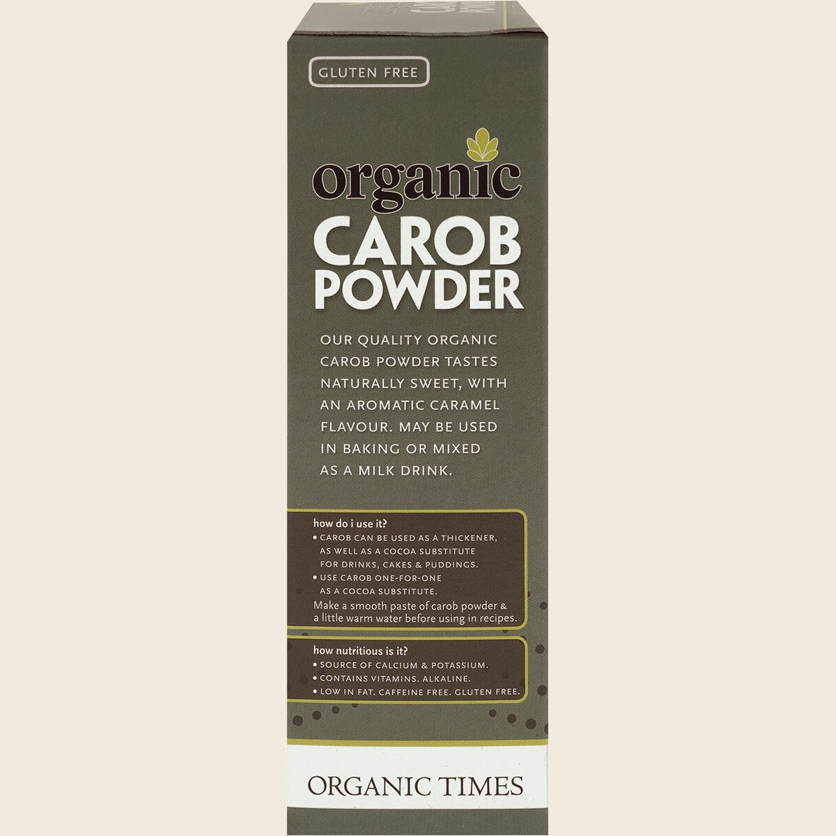 Organic Times Carob Powder 200g Left Side