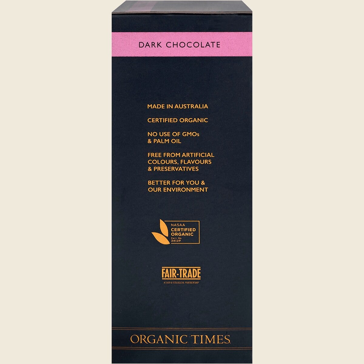 Organic Times Dark Chocolate Strawberries 100g Left Side