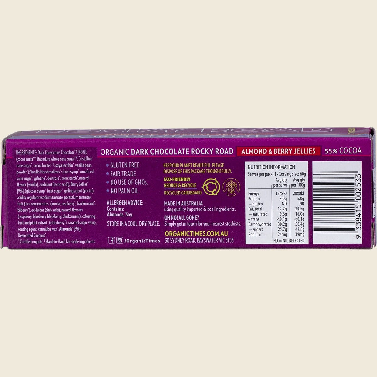 Organic Times Rocky Road Dark Chocolate 60g Back