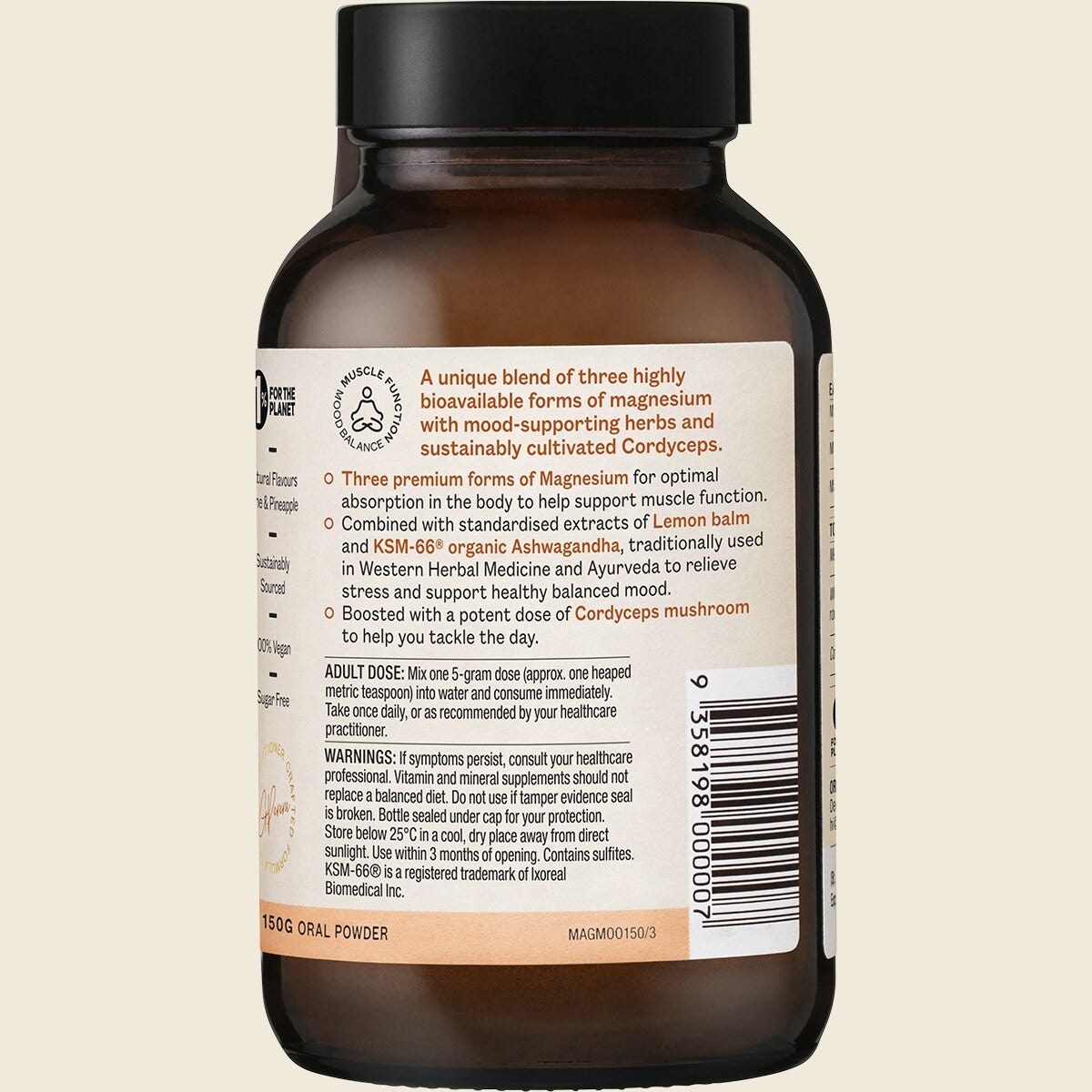 Ora Health Mag3 Mood Powder 150g right side label