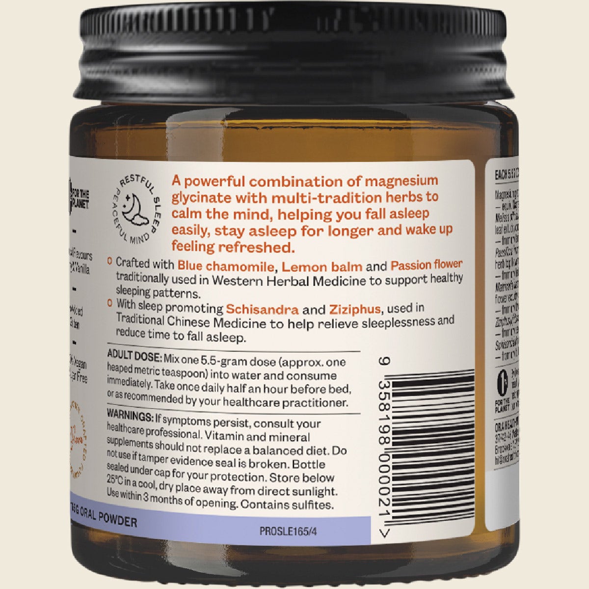 Ora Health Profound Sleep Powder 165g left side label