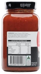 Ozganics Organic Tomato & Basil Pasta Sauce Gluten Free 500g Back