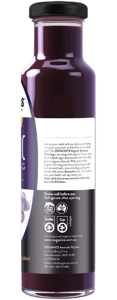 Ozganics Organic Balsamic Dressing Plant Based Gluten Free 250ml Side