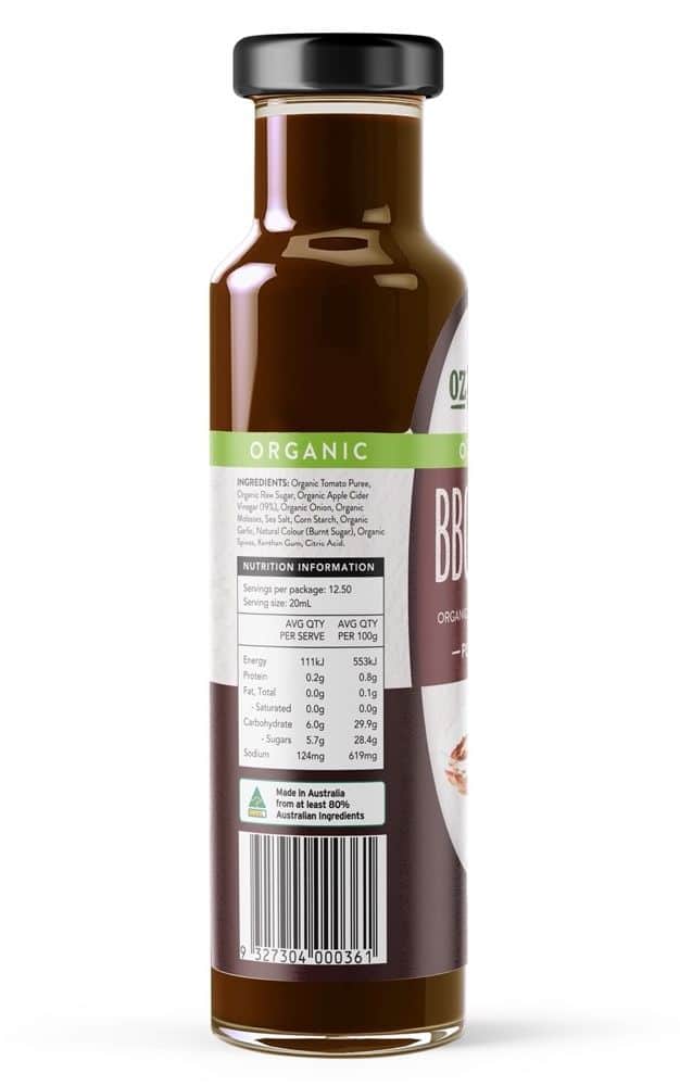 Ozganics Organic BBQ Sauce Gluten Free 250ml Back
