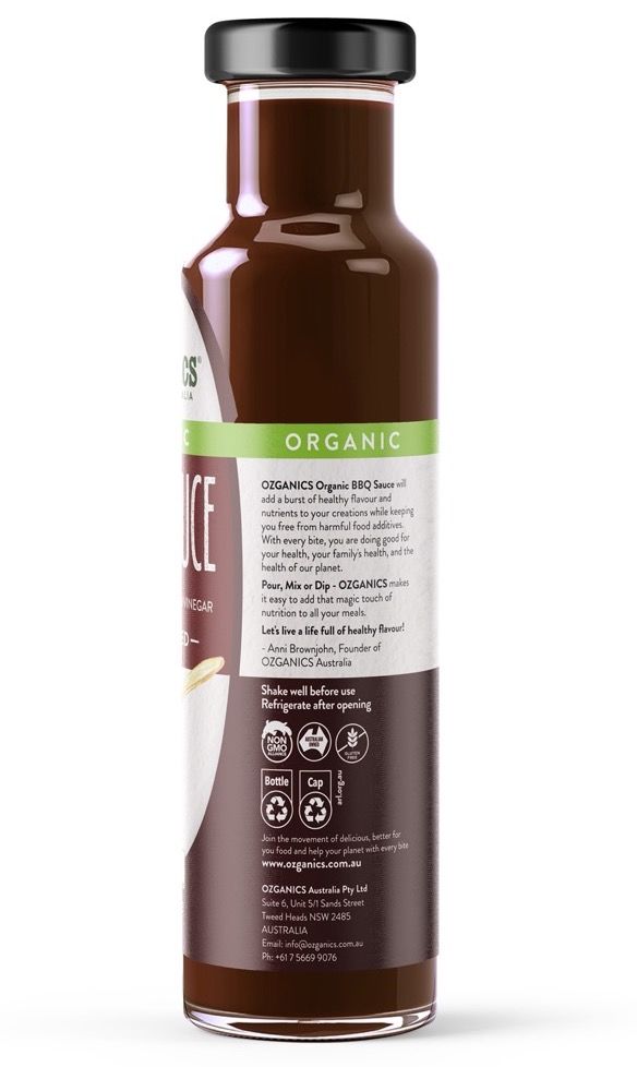 Ozganics Organic BBQ Sauce Gluten Free 250ml Side
