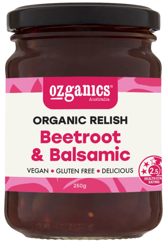 Ozganics Organic Beetroot & Balsamic Relish Gluten Free 250g Front