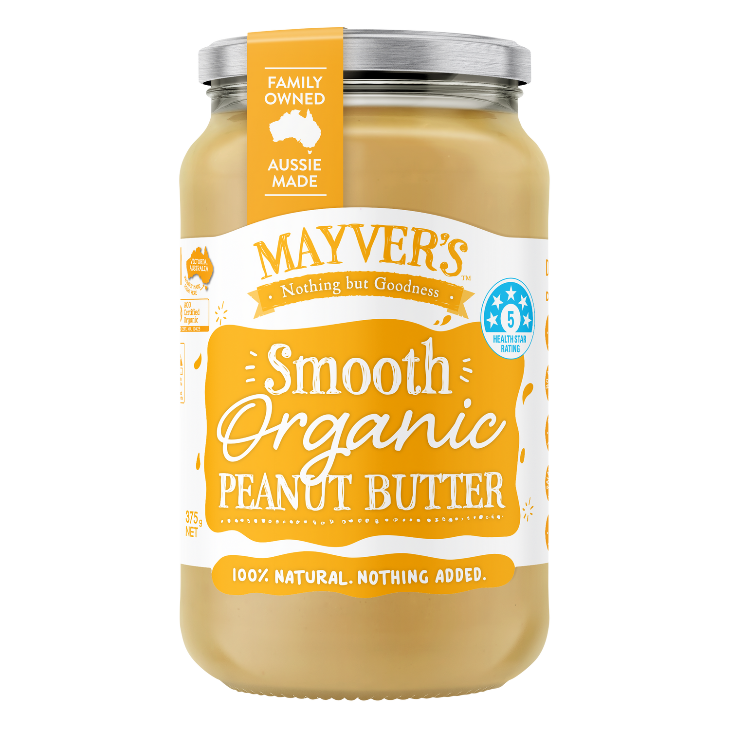 Mayver's Peanut Spread Smooth Organic 375g x6