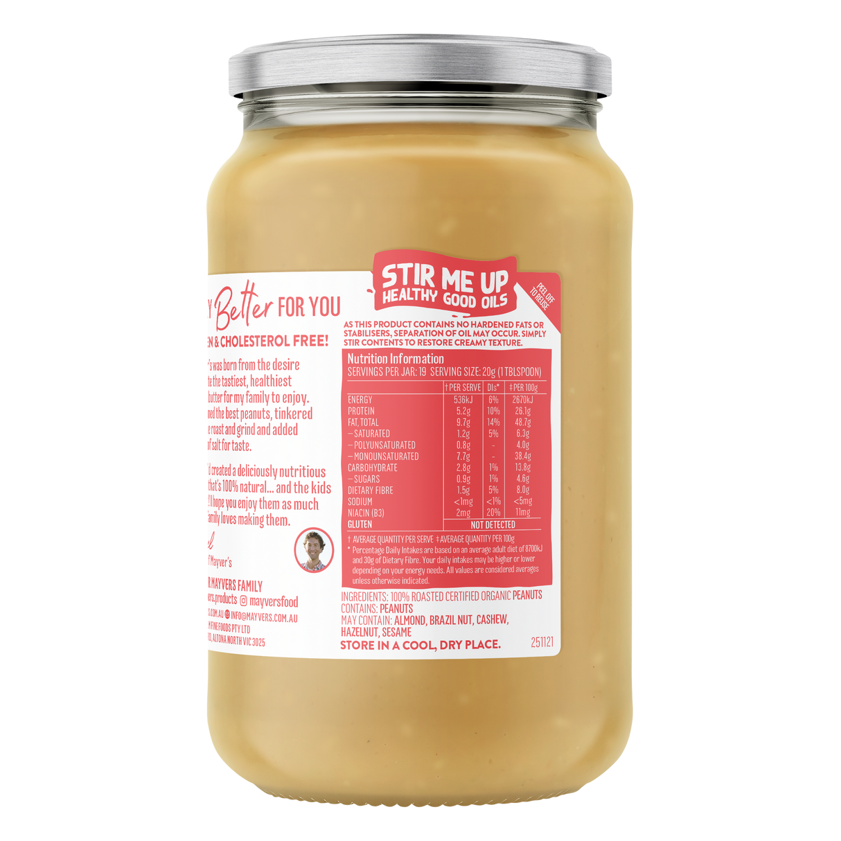 Mayver's Peanut Spread Crunchy Organic 375g x6