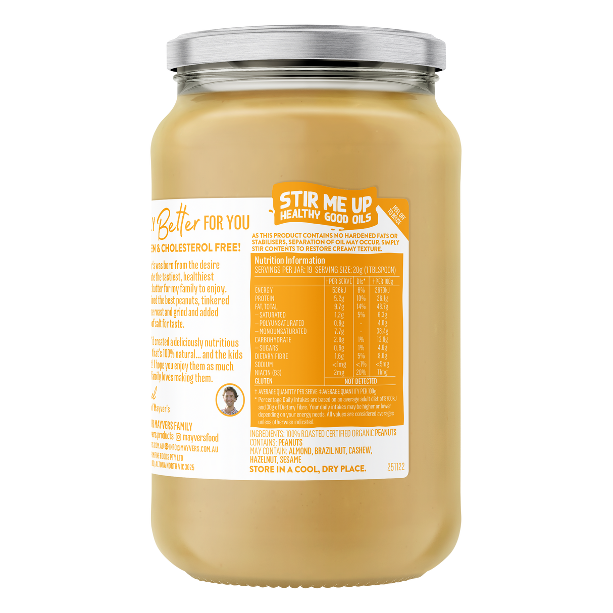Mayver's Peanut Spread Smooth Organic 375g x6