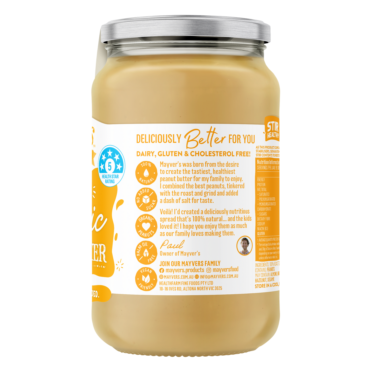 Mayver's Peanut Spread Smooth Organic 375g x6