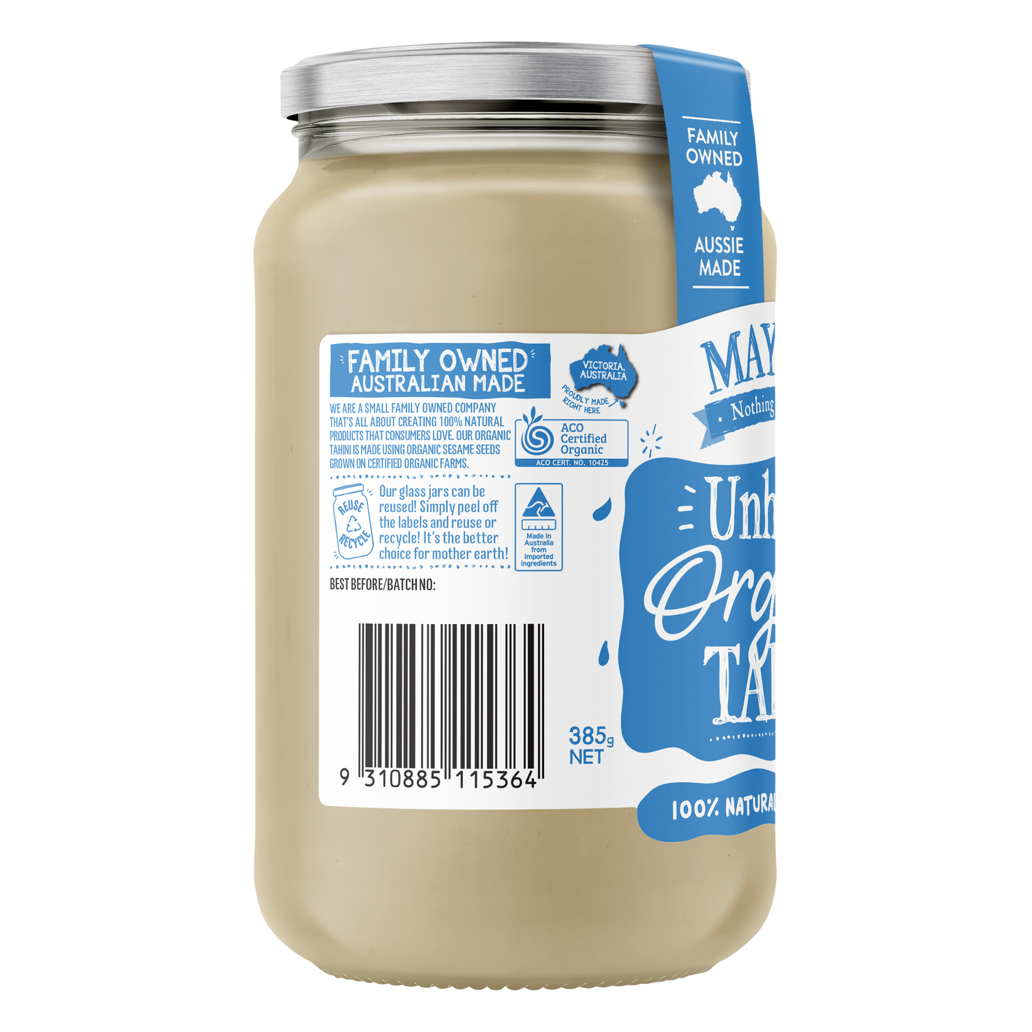 Mayver's Tahini Unhulled Organic 385g x6