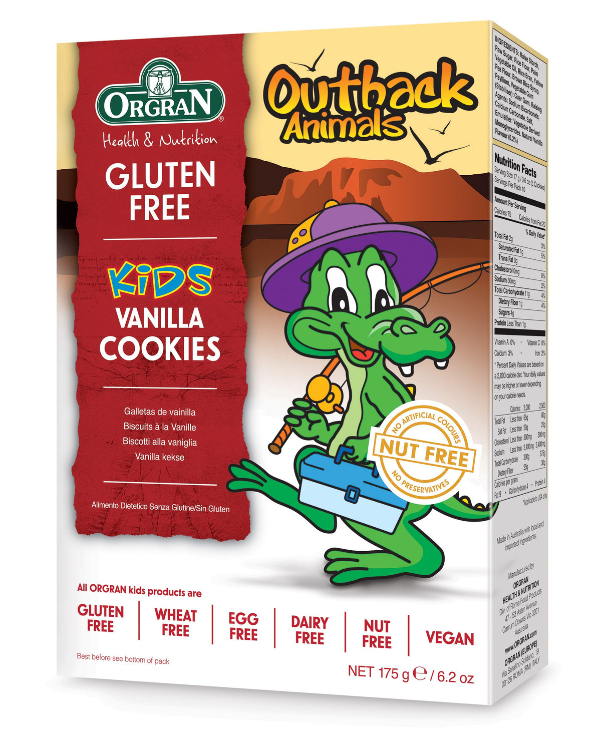 Orgran Gluten Free Outback Animal Cookies Vanilla 175g