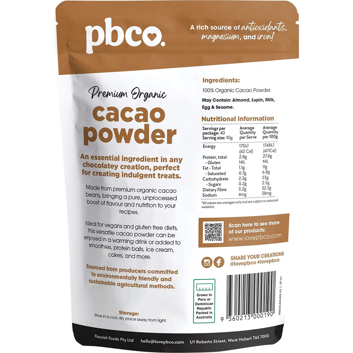 PBco Organic Cacao Powder 400g