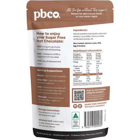 PBco Hot Chocolate 98% Sugar Free 200g