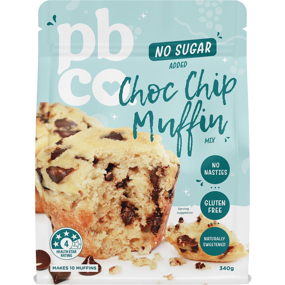 PBco Choc Chip Muffin Mix No Sugar Added 340g