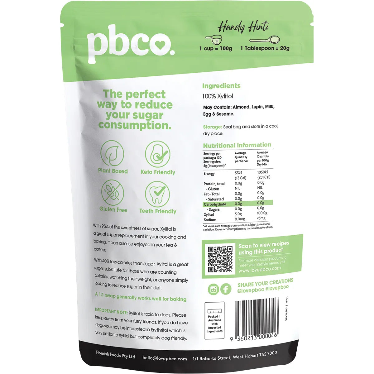 PBco Xylitol Natural Sweetener 600g