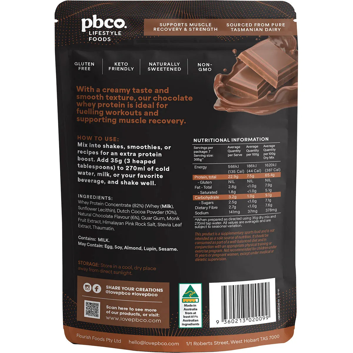 PBco Whey Protein Concentrate Chocolate 245g