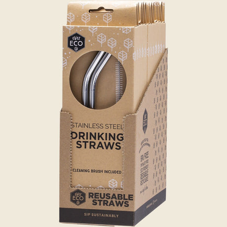 Ever Eco Stainless Steel Straws Bent - 2Pack+Brush