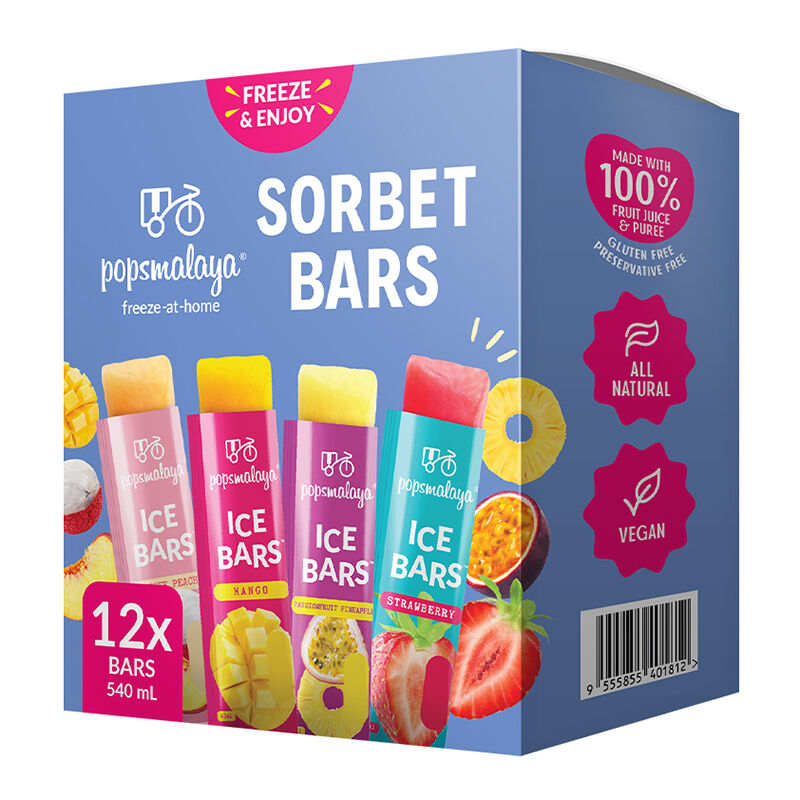 Pops Malaya Freeze-at-home Sorbet Bars - Variety Pack 12x45ml