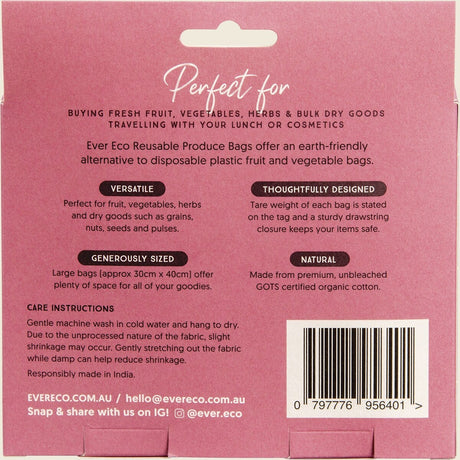 Ever Eco Reusable Produce Bags Organic Cotton Mixed Set 4 Pack