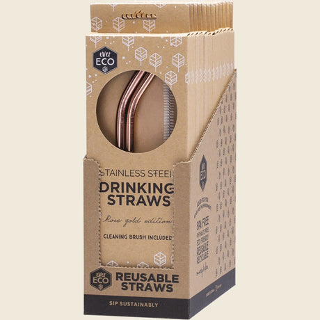 Ever Eco Rose Gold Straws Bent- 2Pack+ Brush