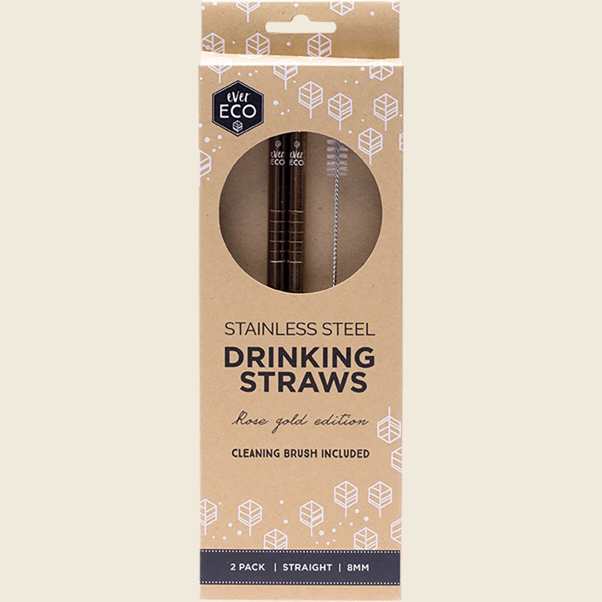 Ever Eco Rose Gold Straws Straight- 2Pack+ Brush