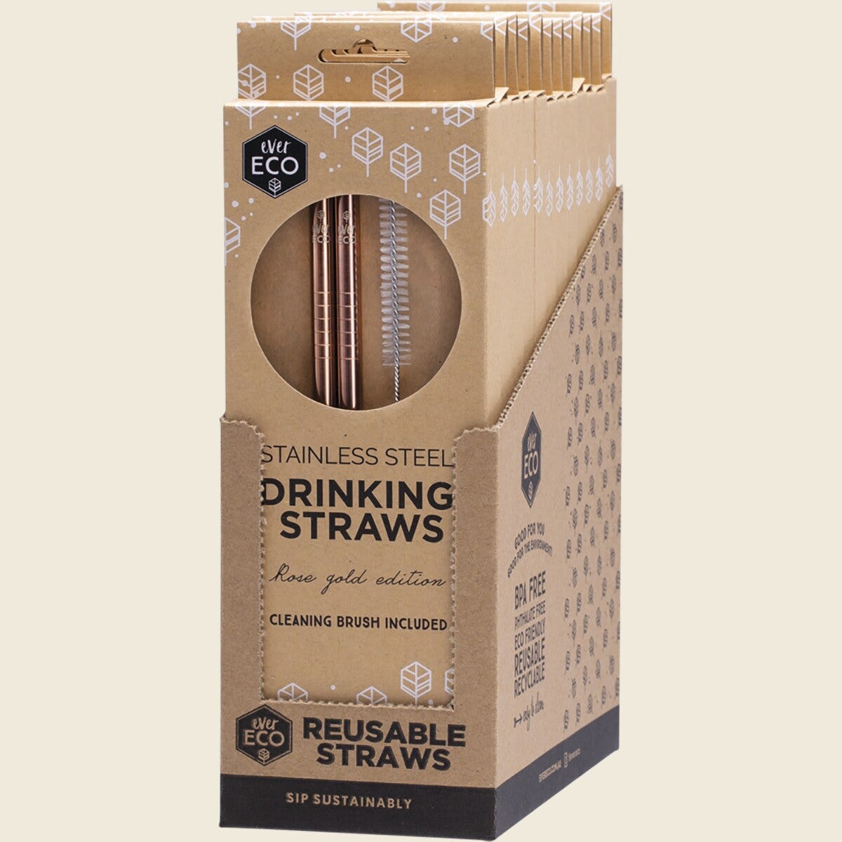 Ever Eco Rose Gold Straws Straight- 2Pack+ Brush