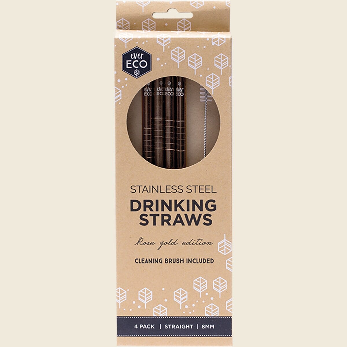 Ever Eco Rose Gold Straws Straight - 4Pack+ Brush