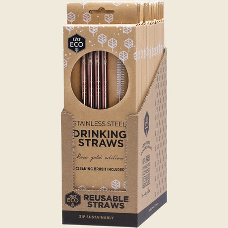 Ever Eco Rose Gold Straws Straight - 4Pack+ Brush