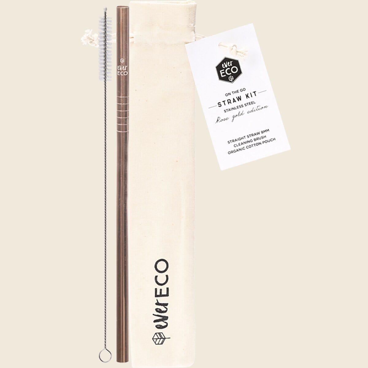 Ever Eco On-The-Go Straight Stainless Steel Straw Kit - Rose Gold
