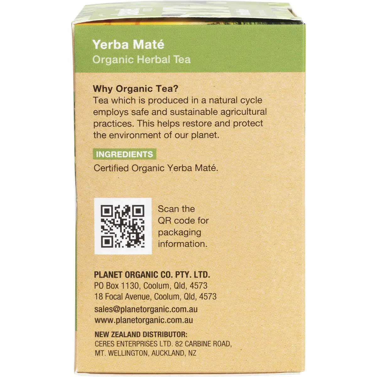 Planet Organic Organic Herbal Tea Yerba Mate x 25 Tea Bags